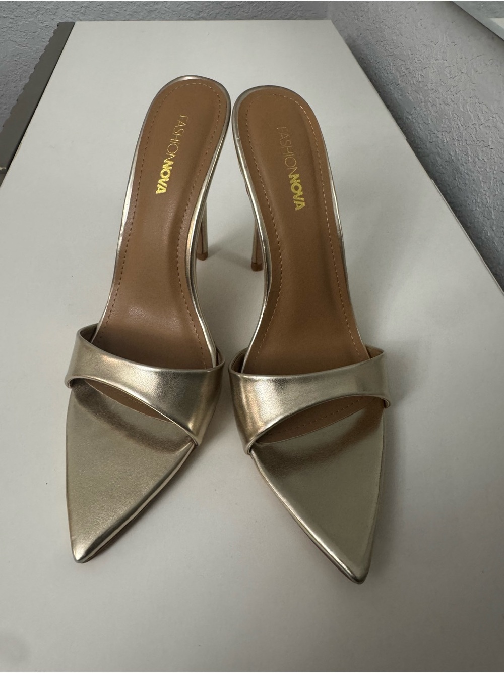 Fashion Nova Metallic Gold Pointed Toe Stiletto Mules - Picture 2 of 3